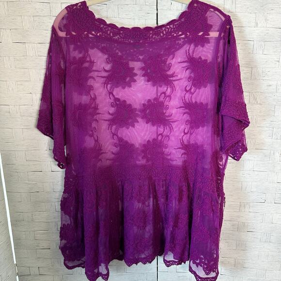 Lane Bryant women’s lace blouse purple sheer romantic whimsy Goth plus size - Picture 2 of 9